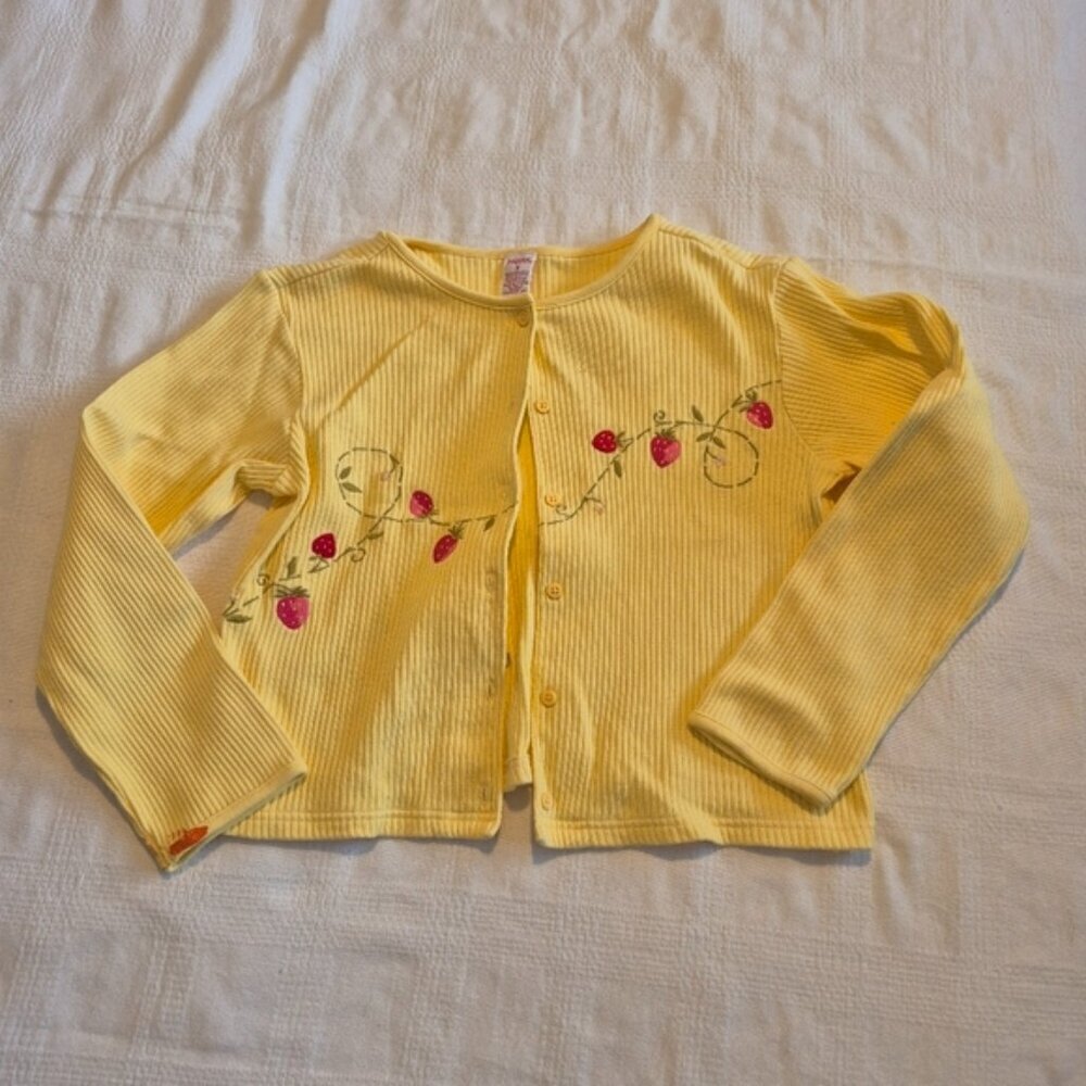 Gymboree girls size 9 yellow sweater with embroidered strawberries, craft paint